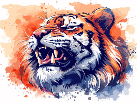 Tiger head with grunge splashes and blots vector illustrationのイラスト素材