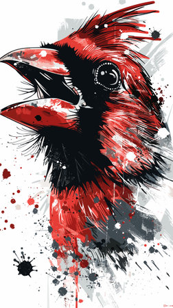 Red cardinal on grunge background with splashes. Vector illustration.のイラスト素材