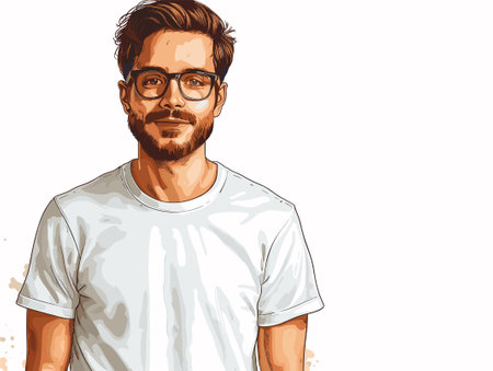 Hipster man in white t-shirt. Vector illustration.