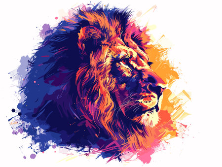 Lion head with colorful grunge splashes. Vector illustration.のイラスト素材