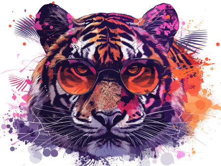 Tiger with sunglasses on grunge background. Vector illustration for your designのイラスト素材