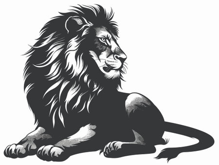 Lion. Black and white engraving. Vector illustration.のイラスト素材