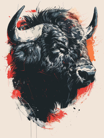 Bison head in grunge style. Hand drawn vector illustration.のイラスト素材