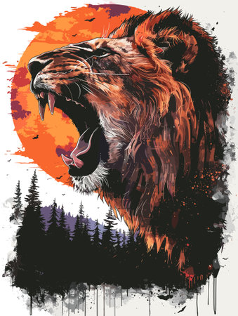Lion head with colorful grunge brush strokes. Vector illustration.のイラスト素材