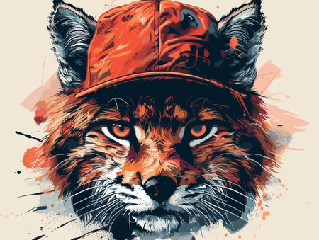 Colorful portrait of a lynx in a baseball cap. Vector illustrationのイラスト素材