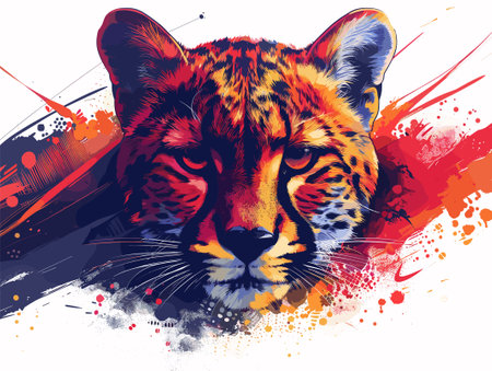 Cheetah head on colorful grunge background. Vector illustration.のイラスト素材