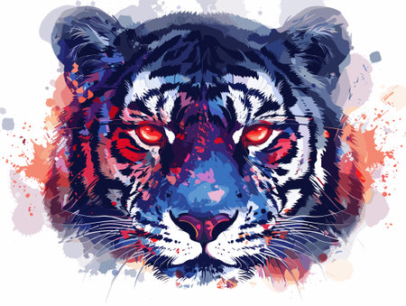 Tiger head with grunge watercolor splashes, vector illustrationのイラスト素材