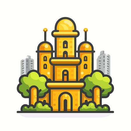 Fairytale castle icon in flat style. Vector illustration on white background.のイラスト素材