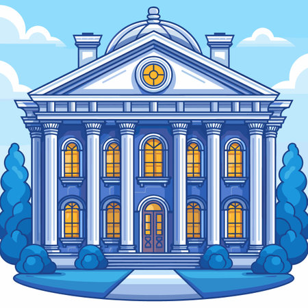 Illustration of a School Building on a Blue Sky Background - Vectorのイラスト素材