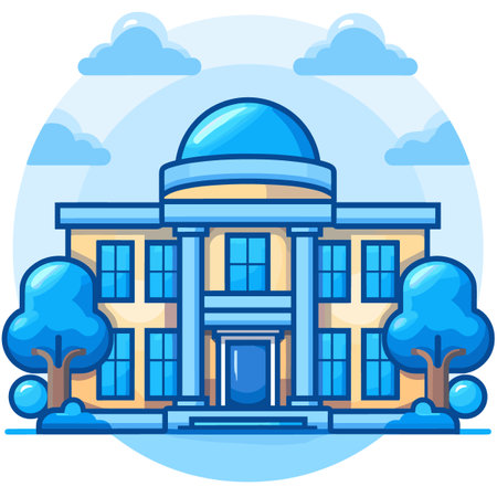 Church building in the park. Vector illustration in a flat style.のイラスト素材