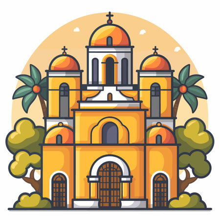 Modern building in the park. Vector illustration in flat design style.のイラスト素材