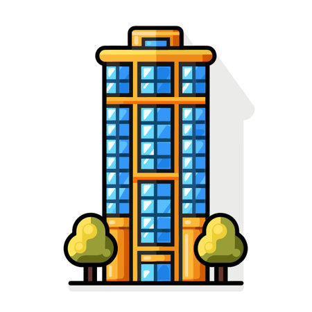 Modern building icon in flat style on white background. Vector illustration.のイラスト素材