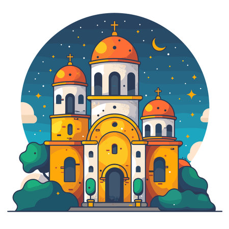 Orthodox church on the background of the night sky. Vector illustration.のイラスト素材