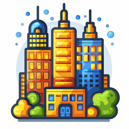 Skyscrapers in the city. Vector illustration in flat styleのイラスト素材