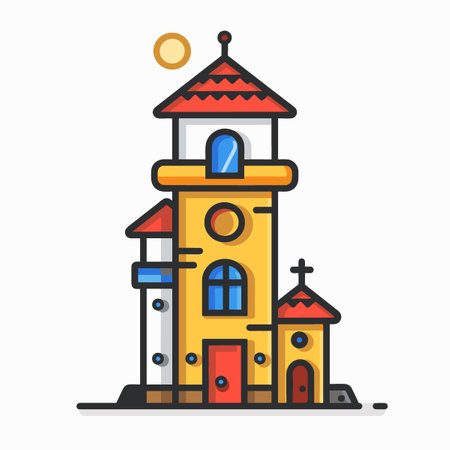 Cute building icon in flat style. Vector illustration on white background.のイラスト素材