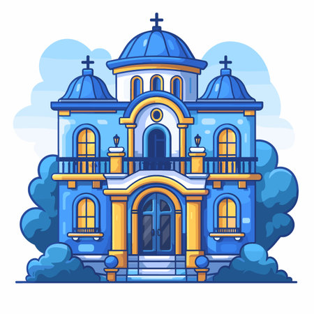 City building icon in flat style isolated on white background. Vector illustration.のイラスト素材