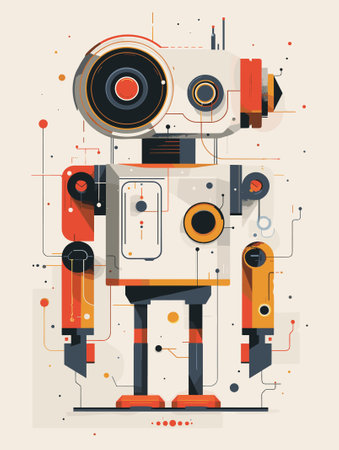 Vector illustration of an old robot in retro style. Retro robotのイラスト素材