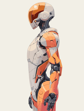 Vector illustration of a robot in a helmet on a white background.のイラスト素材