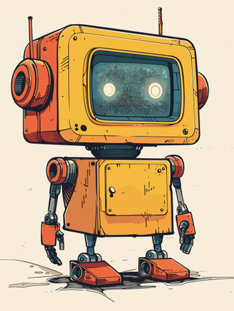 Retro robot Hand drawn vector illustration in old sketch style.のイラスト素材