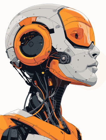 Vector illustration of an orange robot head isolated on a white background.