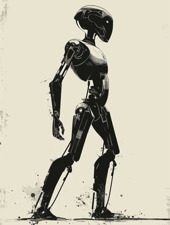 Robot. Black and white vector illustration in retro style. EPS10のイラスト素材