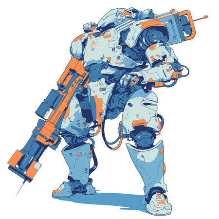 Astronaut with a gun in his hand. Vector illustration.のイラスト素材