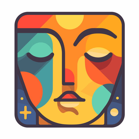 Tribal mask flat icon. Vector illustration, modern colorful flat design.のイラスト素材
