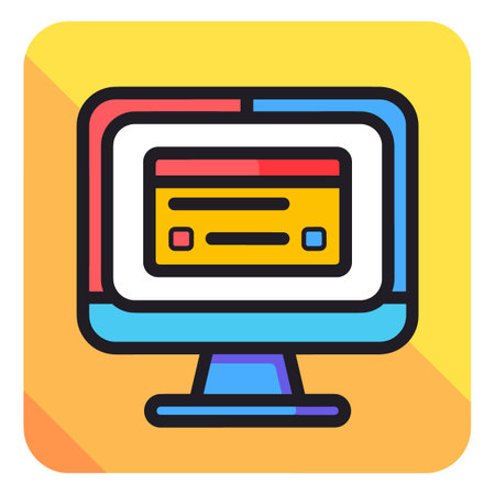 Credit card on computer screen icon, vector illustration. Flat design styleのイラスト素材
