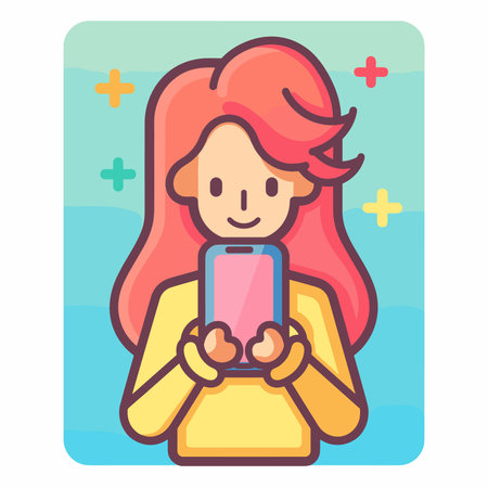 Vector illustration of a girl with a smartphone in her hands. Flat style.のイラスト素材