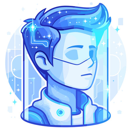 Vector illustration of a young man in a virtual reality helmet. Cartoon style.のイラスト素材