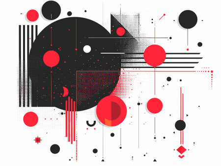 Abstract geometric composition with circles, lines and dots. Vector illustration.のイラスト素材