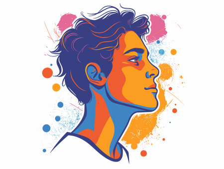 Portrait of beautiful African American woman with headphones. Vector illustration.のイラスト素材