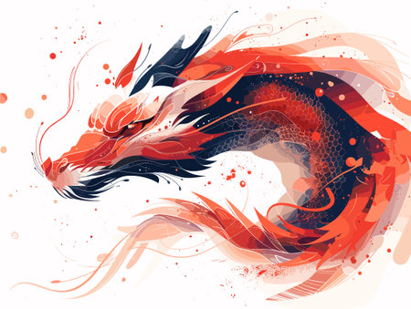 Vector illustration of a red dragon on a white background with splashesのイラスト素材