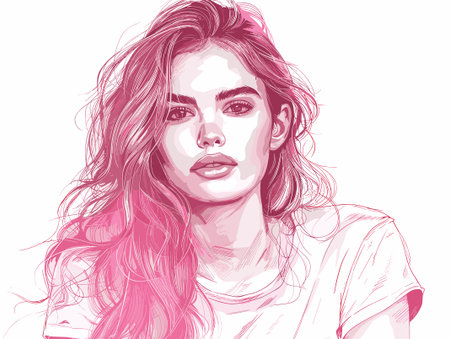 Beautiful girl with pink hair. Vector illustration in sketch style.のイラスト素材