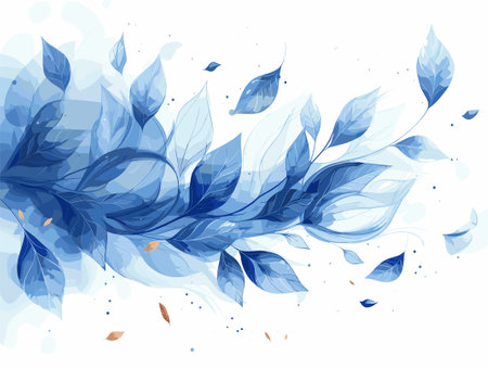 Abstract watercolor floral background with blue leaves and drops. Vector illustration.のイラスト素材