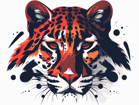 Leopard head with grunge splashes on white background. Vector illustration.のイラスト素材
