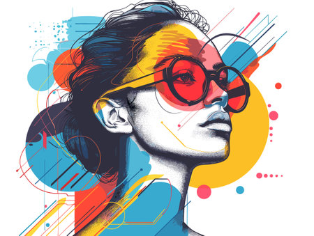 Portrait of a beautiful young woman in glasses. Vector illustration.のイラスト素材