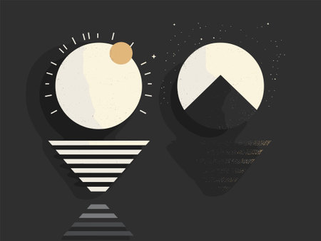 Set of abstract geometric shapes on dark background. Minimalistic design.のイラスト素材