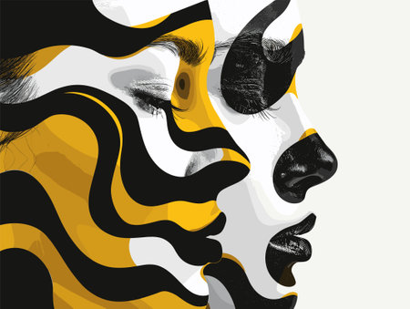 Vector illustration of a beautiful woman's face with yellow and black spotsのイラスト素材