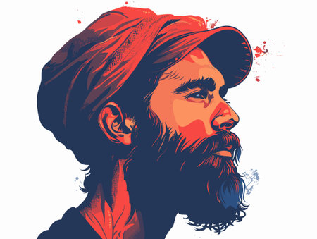 Portrait of a bearded Indian man with a hat. Vector illustration.のイラスト素材