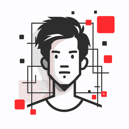 Vector illustration of a man face on white background with geometric shapes.
