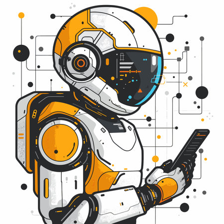 Astronaut in futuristic space. Vector illustration. Futuristic background.