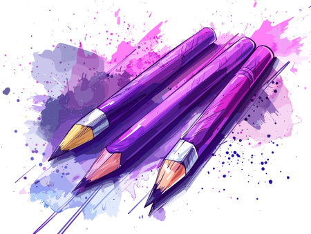 Illustration of pencils on watercolor background. Vector illustration.のイラスト素材