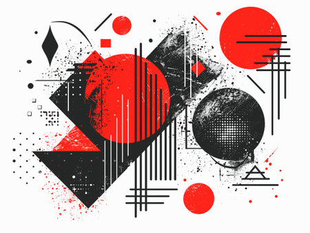 Abstract geometric composition with circles, lines and dots. Vector illustration.のイラスト素材