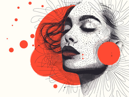 Portrait of beautiful young woman with closed eyes. Vector illustration.