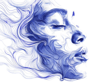 Portrait of Jesus Christ with blue hair. Hand-drawn illustration.のイラスト素材