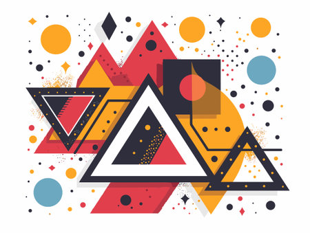 Abstract geometric background with triangles and memphis elements. Vector illustration.のイラスト素材