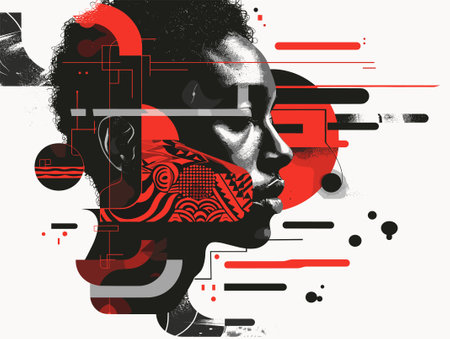 Abstract portrait of a man combined with a geometric pattern. Vector illustration.のイラスト素材