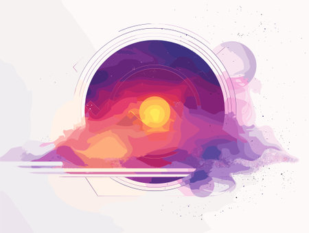 Abstract background with colorful watercolor stains and sun. Vector illustration.のイラスト素材