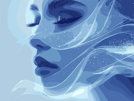 Beautiful woman face in blue watercolor style. Vector illustration.のイラスト素材